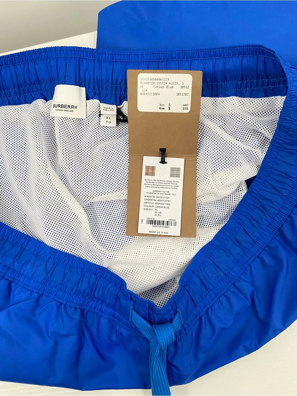 NWT Burberry Men's Martin Canvas Blue Boxer Swim Shorts XL 8084322